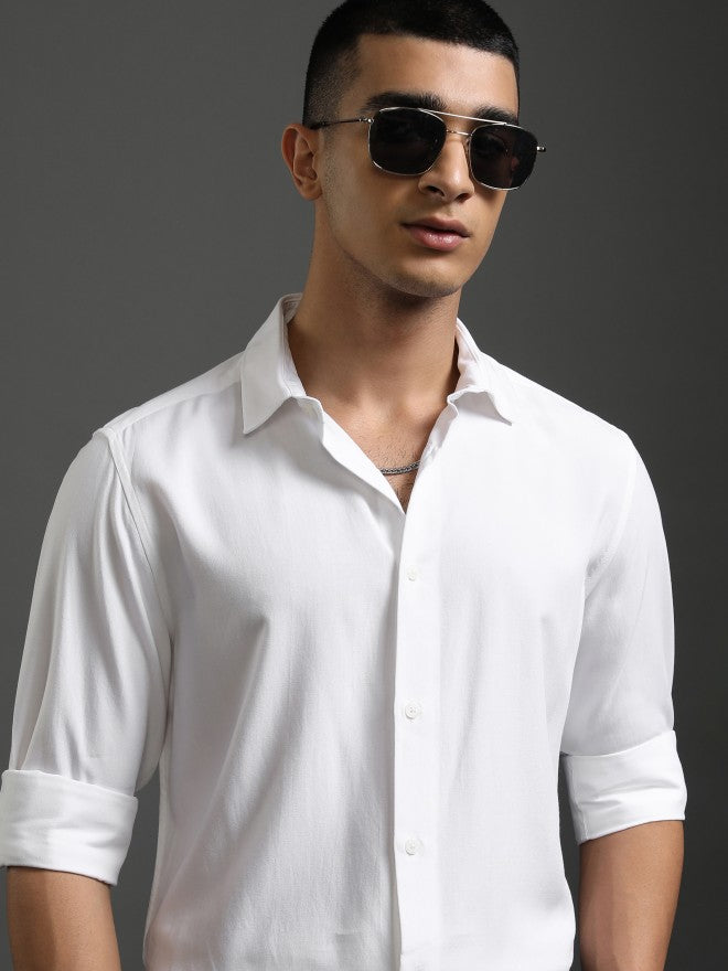 Highlander Men White Solid Slim Fit Casual Shirt - White - Image 1