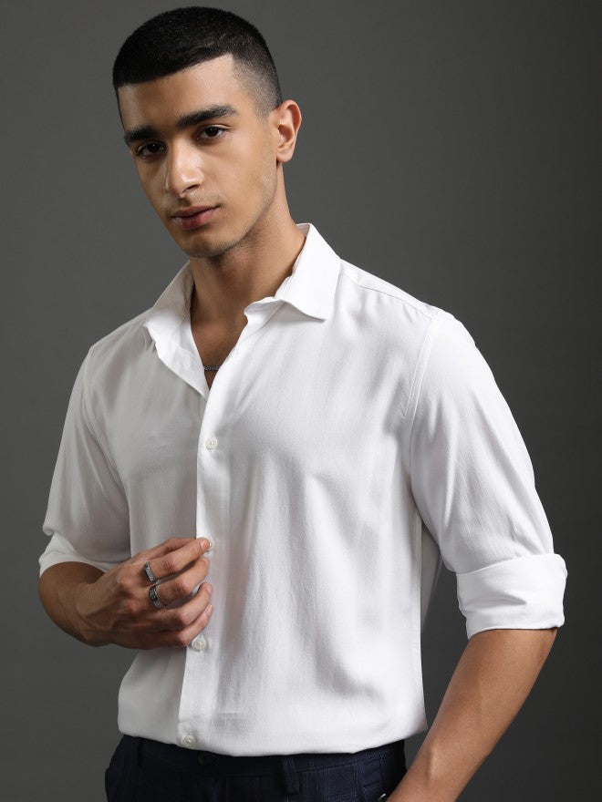 Highlander Men White Solid Slim Fit Casual Shirt - White - Image 4