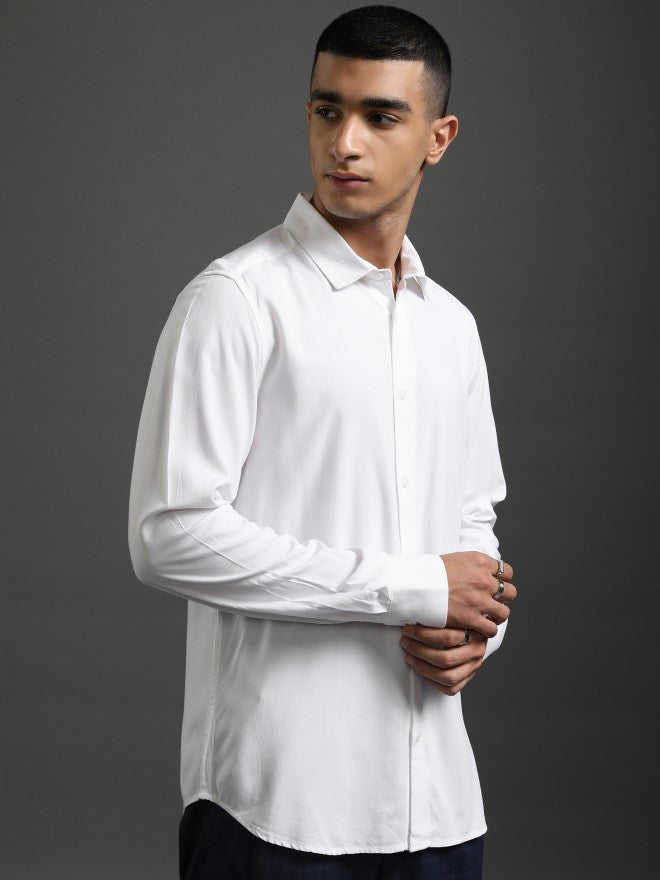 Highlander Men White Solid Slim Fit Casual Shirt - White - Image 6