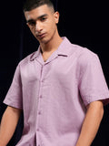 Highlander Men Mauve Textured Relaxed Fit Casual Shirt - Mauve - Image 1