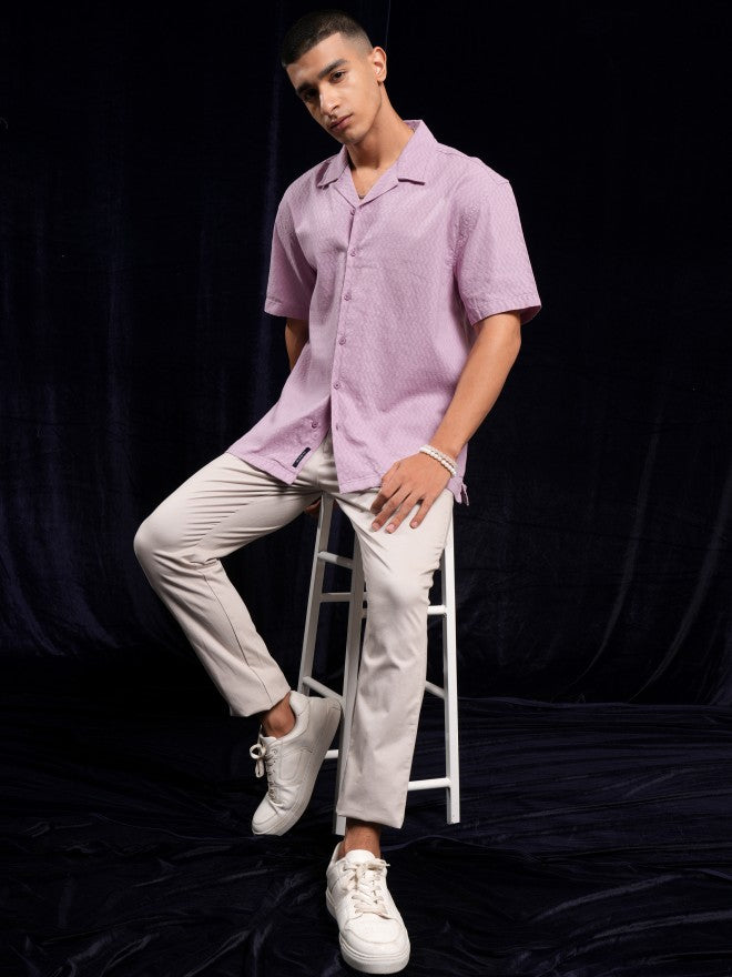 Highlander Men Mauve Textured Relaxed Fit Casual Shirt - Mauve - Image 2