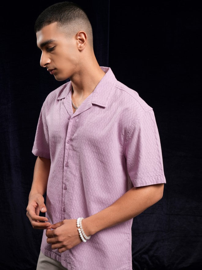 Highlander Men Mauve Textured Relaxed Fit Casual Shirt - Mauve - Image 4