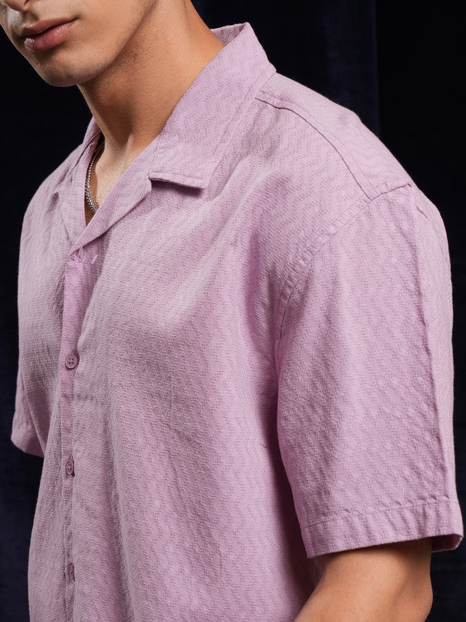 Highlander Men Mauve Textured Relaxed Fit Casual Shirt - Mauve - Image 5