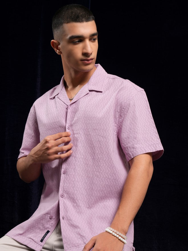 Highlander Men Mauve Textured Relaxed Fit Casual Shirt - Mauve - Image 7
