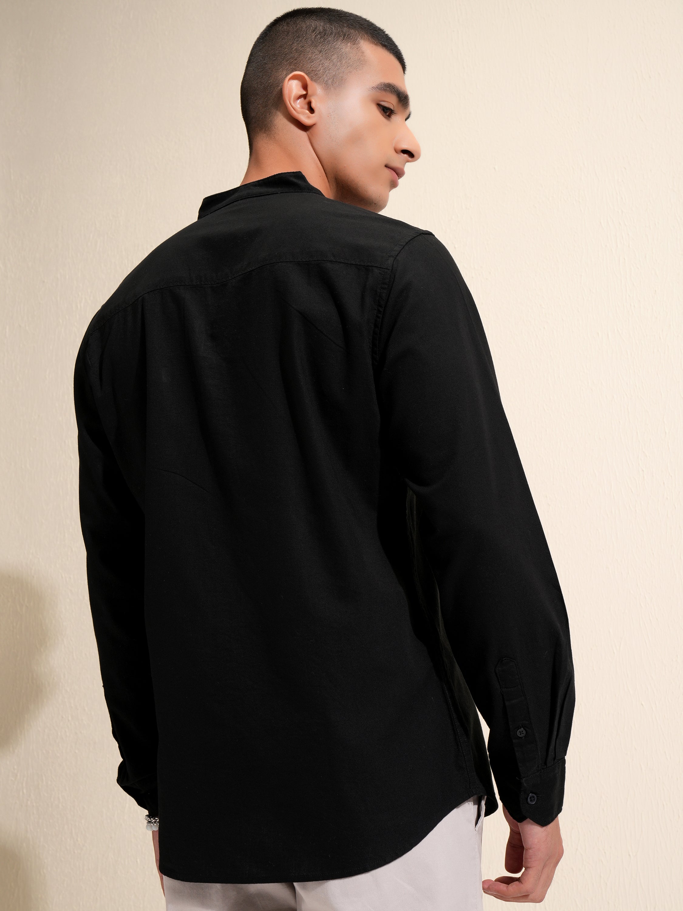 Highlander Men Black Solid Regular Fit Casual Shirt - Black - Image 3