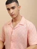 Highlander Men Peach Textured Relaxed Fit Casual Shirt - Peach - Image 1