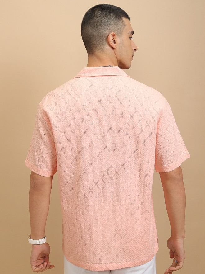 Highlander Men Peach Textured Relaxed Fit Casual Shirt - Peach - Image 3