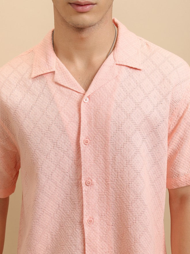 Highlander Men Peach Textured Relaxed Fit Casual Shirt - Peach - Image 5
