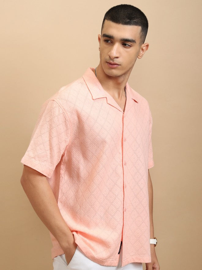 Highlander Men Peach Textured Relaxed Fit Casual Shirt - Peach - Image 6