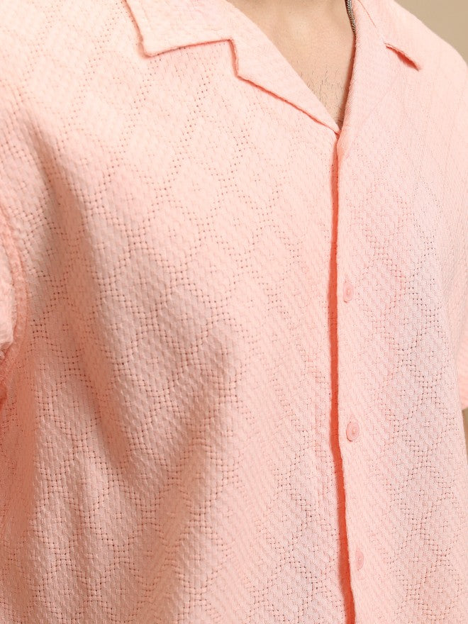 Highlander Men Peach Textured Relaxed Fit Casual Shirt - Peach - Image 7