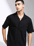 Highlander Men Black Textured Relaxed Fit Casual Shirt - Black - Image 1