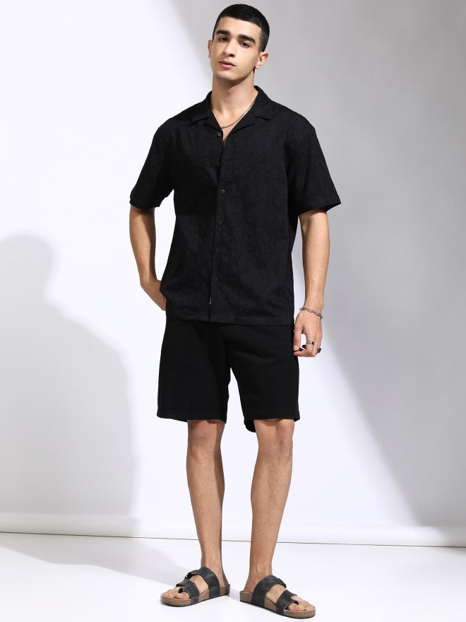 Highlander Men Black Textured Relaxed Fit Casual Shirt - Black - Image 2