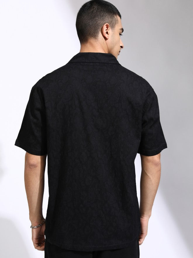 Highlander Men Black Textured Relaxed Fit Casual Shirt - Black - Image 3
