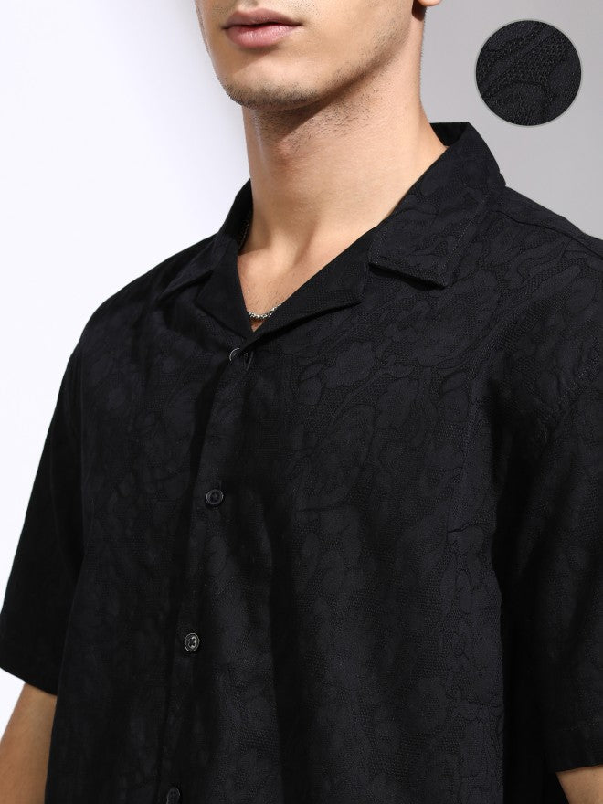 Highlander Men Black Textured Relaxed Fit Casual Shirt - Black - Image 5