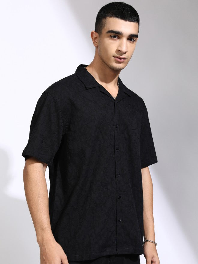 Highlander Men Black Textured Relaxed Fit Casual Shirt - Black - Image 6