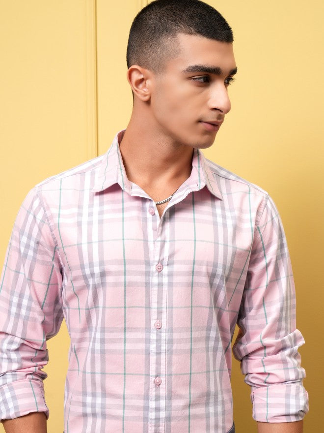 Highlander Men Pink Checked Regular Fit Casual Shirt - Pink - Image 1