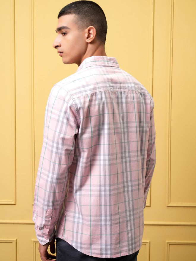 Highlander Men Pink Checked Regular Fit Casual Shirt - Pink - Image 3