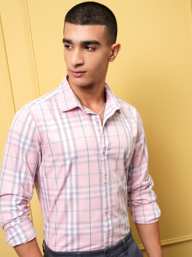 Highlander Men Pink Checked Regular Fit Casual Shirt - Pink - Image 6