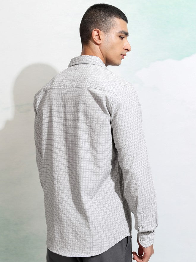 Highlander Men Grey Checked Regular Fit Casual Shirt - Grey - Image 3