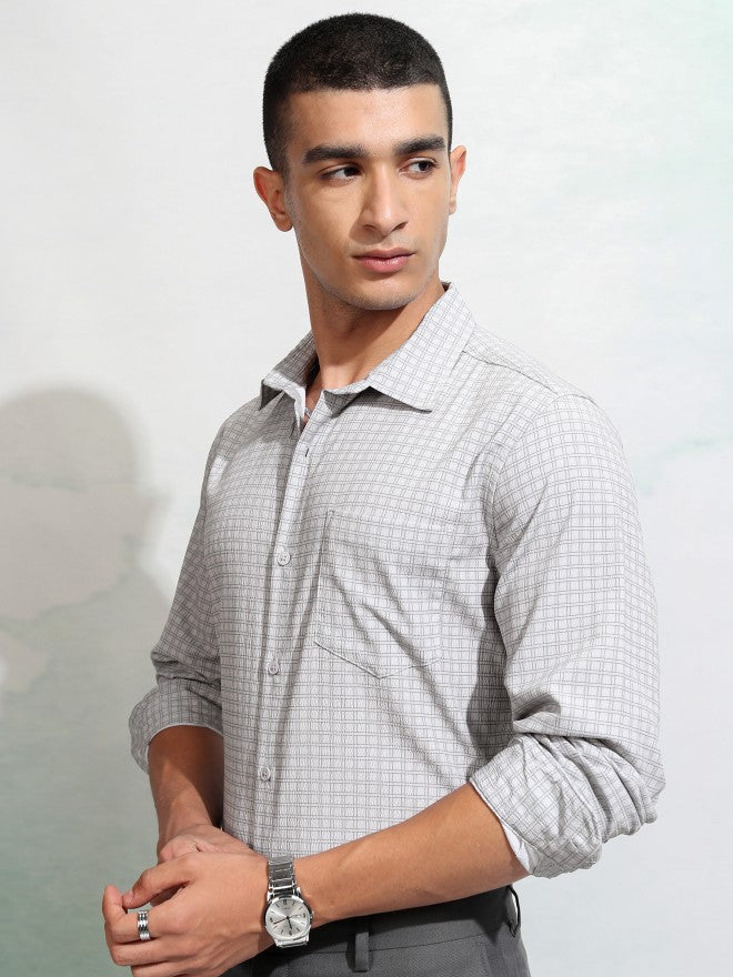 Highlander Men Grey Checked Regular Fit Casual Shirt - Grey - Image 4