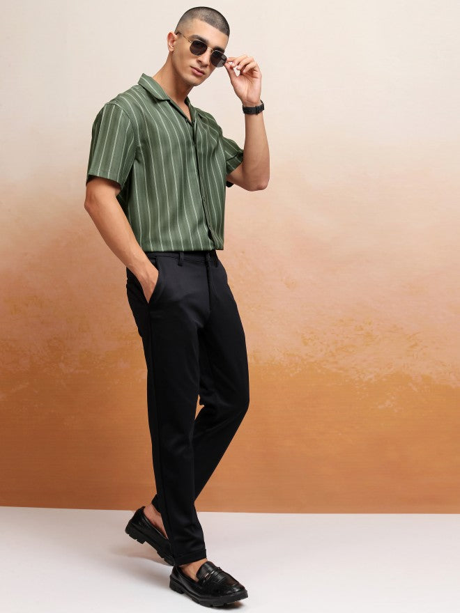 Highlander Men Olive Striped Relaxed Fit Casual Shirt - Olive - Image 2