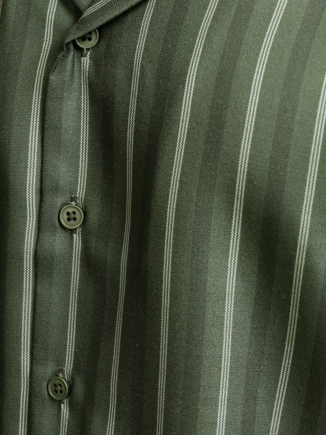 Highlander Men Olive Striped Relaxed Fit Casual Shirt - Olive - Image 7