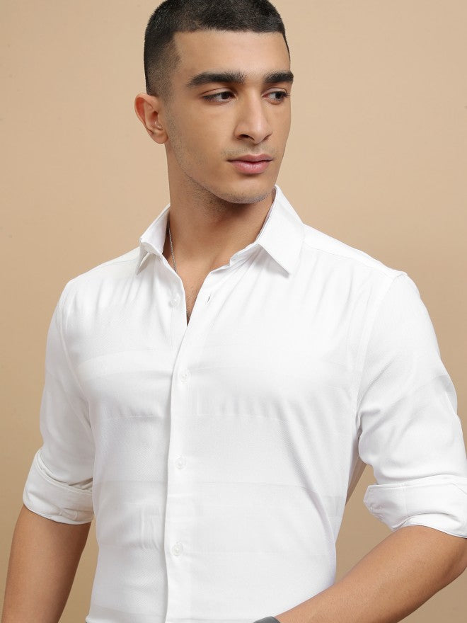 Highlander Men White Textured Regular Fit Casual Shirt - White - Image 1