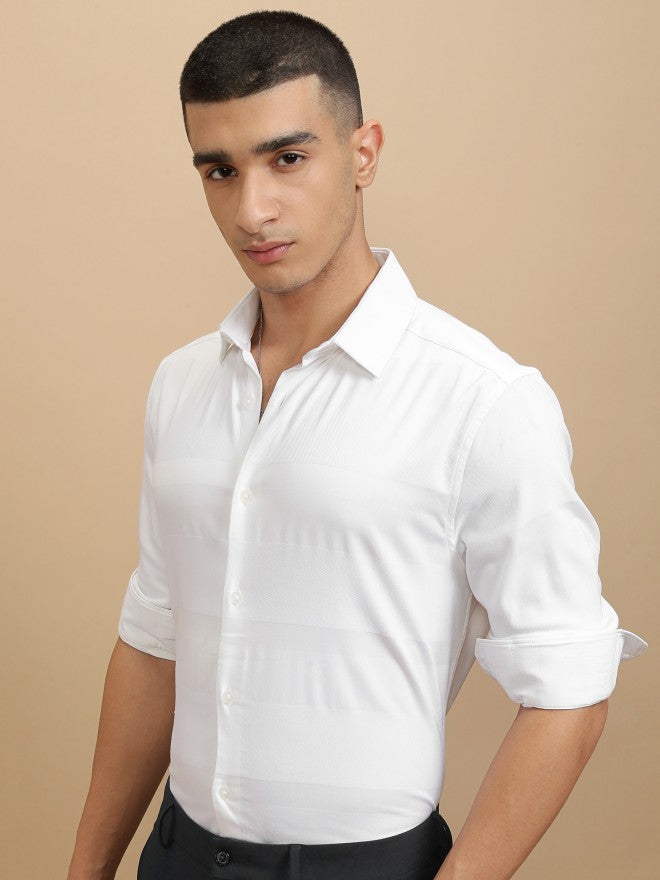 Highlander Men White Textured Regular Fit Casual Shirt - White - Image 4