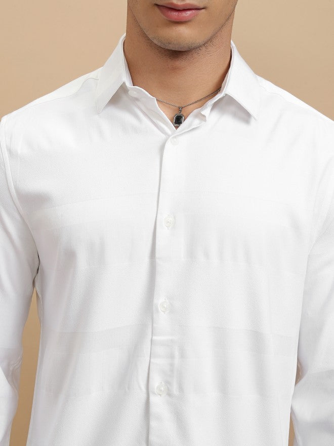 Highlander Men White Textured Regular Fit Casual Shirt - White - Image 5