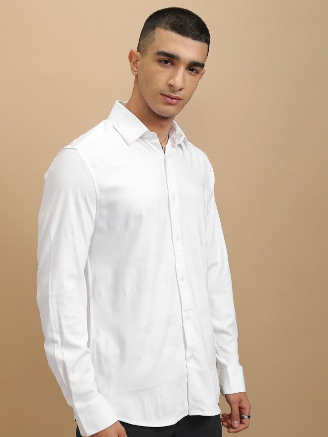Highlander Men White Textured Regular Fit Casual Shirt - White - Image 6