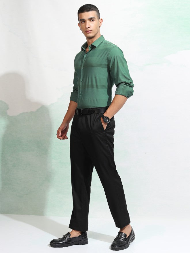 Highlander Men Green Striped Regular Fit Casual Shirt - Green - Image 2