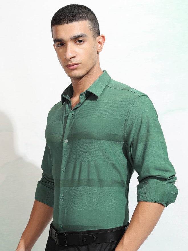 Highlander Men Green Striped Regular Fit Casual Shirt - Green - Image 4