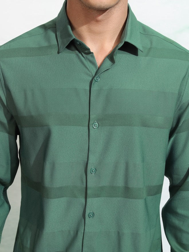 Highlander Men Green Striped Regular Fit Casual Shirt - Green - Image 5