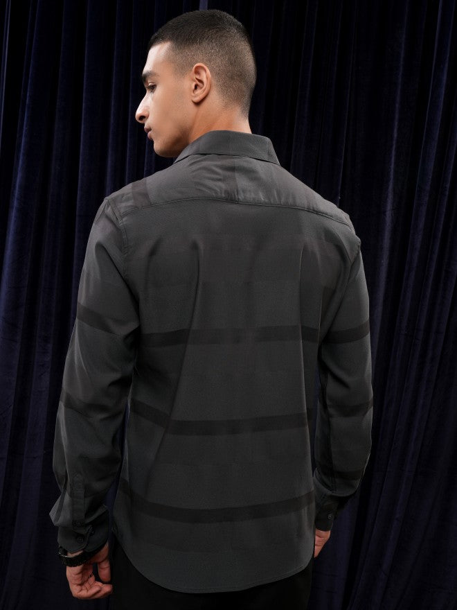 Highlander Men Grey Striped Regular Fit Casual Shirt - Grey - Image 3