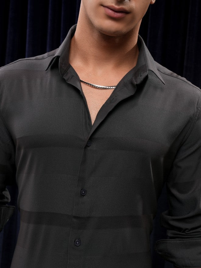 Highlander Men Grey Striped Regular Fit Casual Shirt - Grey - Image 5