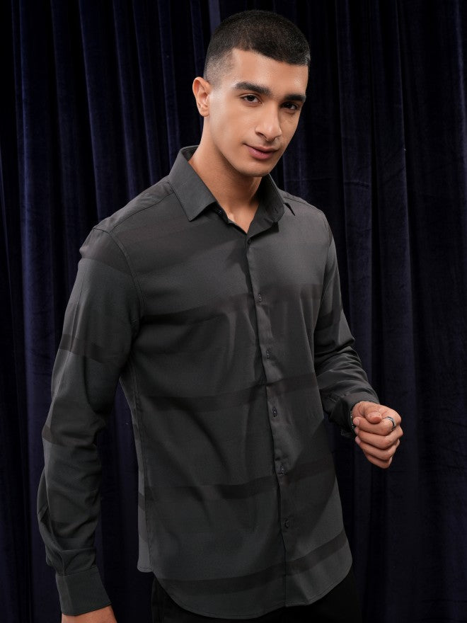 Highlander Men Grey Striped Regular Fit Casual Shirt - Grey - Image 6