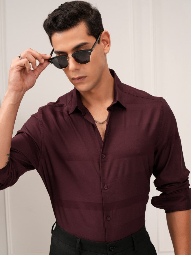 Highlander Men Maroon Striped Regular Fit Casual Shirt - Maroon - Image 1