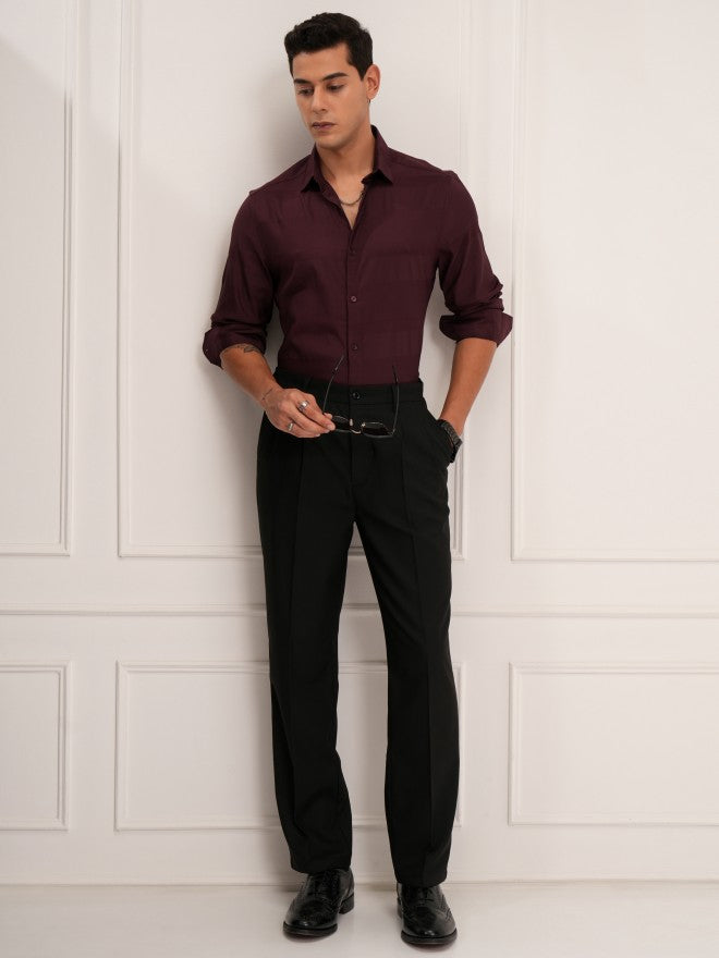 Highlander Men Maroon Striped Regular Fit Casual Shirt - Maroon - Image 2