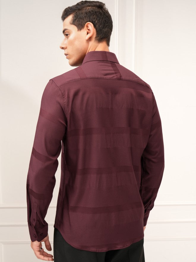 Highlander Men Maroon Striped Regular Fit Casual Shirt - Maroon - Image 3