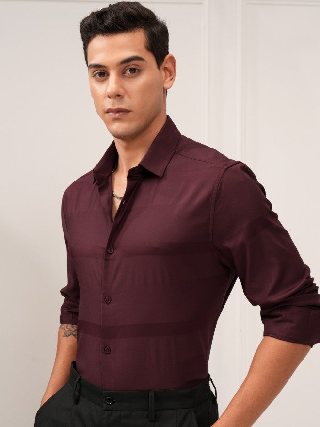 Highlander Men Maroon Striped Regular Fit Casual Shirt - Maroon - Image 4