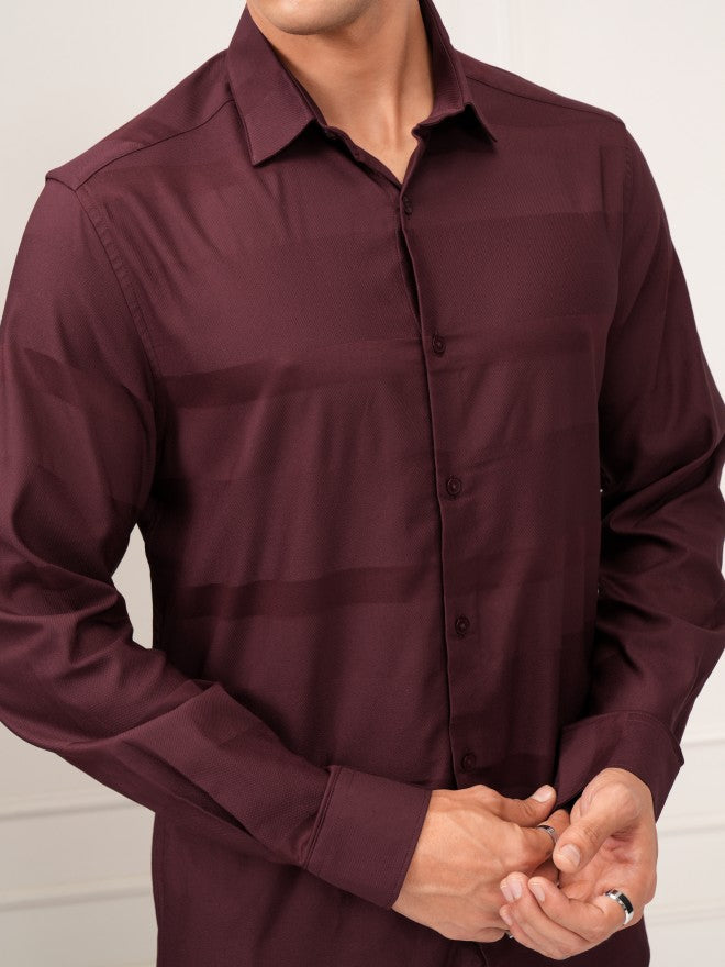 Highlander Men Maroon Striped Regular Fit Casual Shirt - Maroon - Image 5