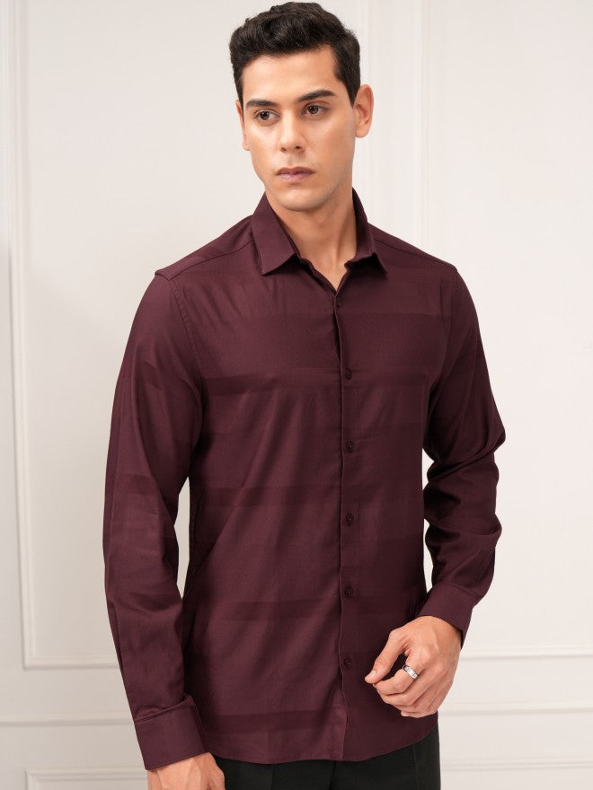 Highlander Men Maroon Striped Regular Fit Casual Shirt - Maroon - Image 6