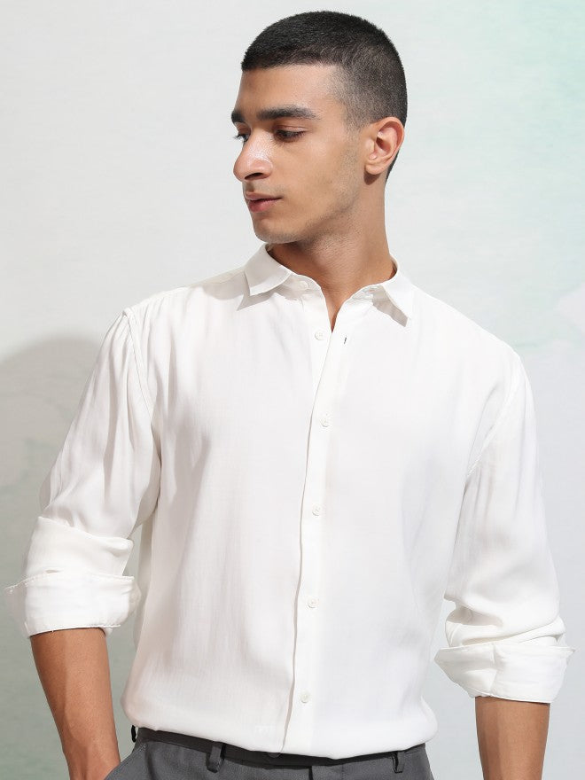 Highlander Men White Solid Slim Fit Casual Shirt - White - Image 1