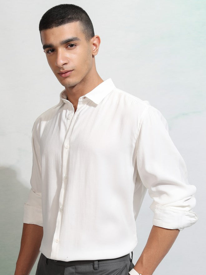 Highlander Men White Solid Slim Fit Casual Shirt - White - Image 4