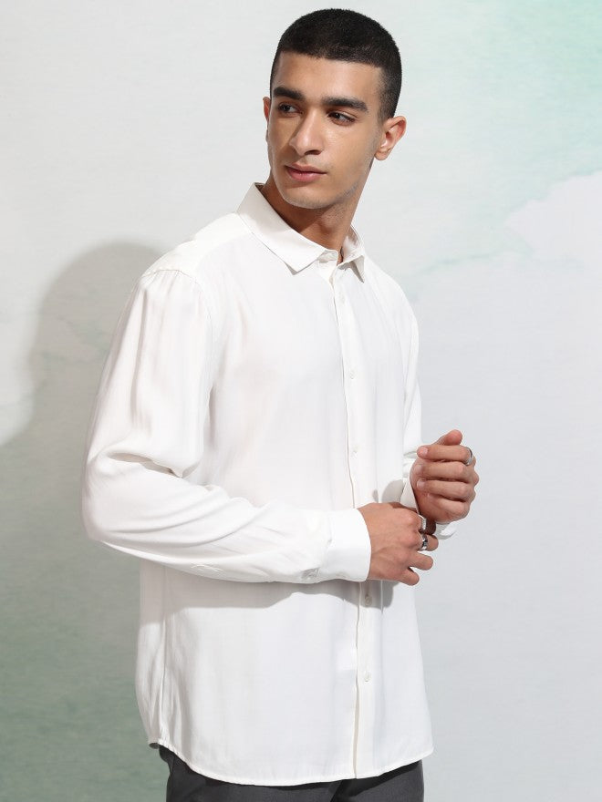 Highlander Men White Solid Slim Fit Casual Shirt - White - Image 6