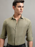 Highlander Men Olive Solid Slim Fit Casual Shirt - Olive - Image 1