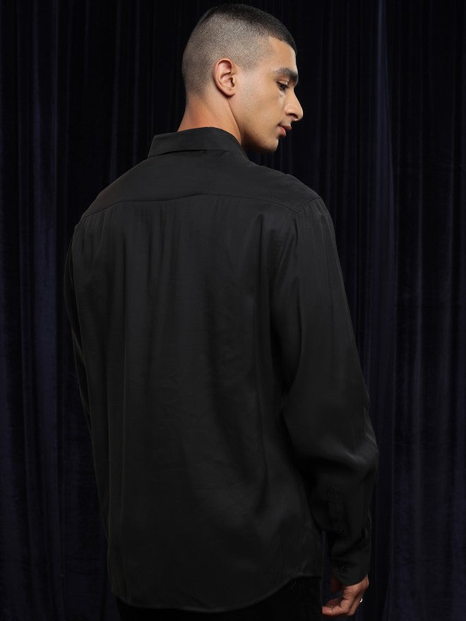 Highlander Men Black Solid Slim Fit Casual Shirt - Black - Image 3