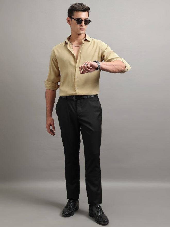 Highlander Men Khaki Solid Slim Fit Casual Shirt - Khaki - Image 2