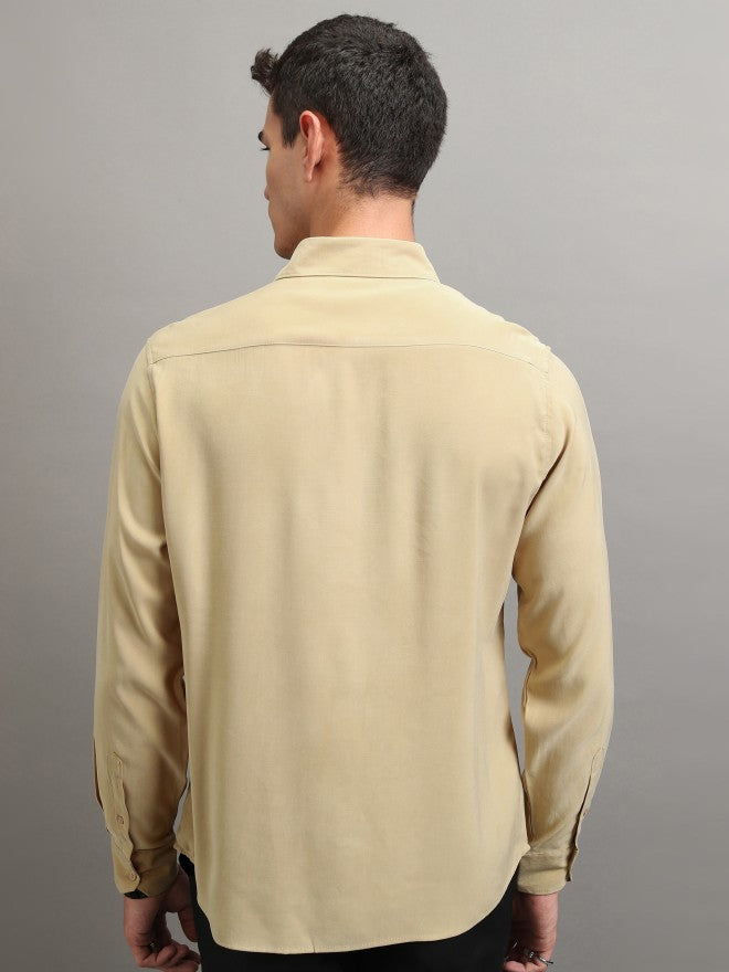 Highlander Men Khaki Solid Slim Fit Casual Shirt - Khaki - Image 3