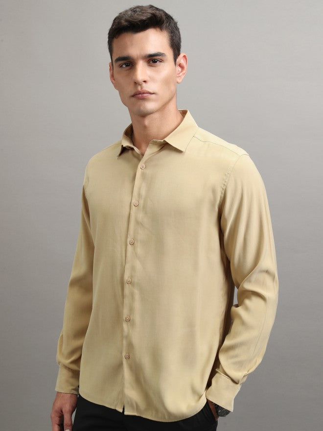 Highlander Men Khaki Solid Slim Fit Casual Shirt - Khaki - Image 4